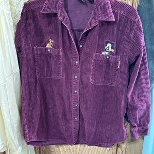 Mickey Unlimited Size Medium Cranberry Corduroy Button Down Pluto Mickey Disney